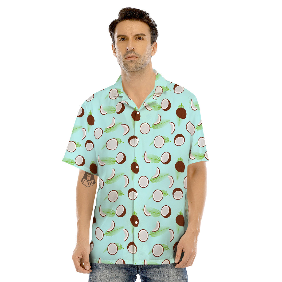 Blue Coconut Print Pattern Men's Hawaiian Shirt-grizzshop