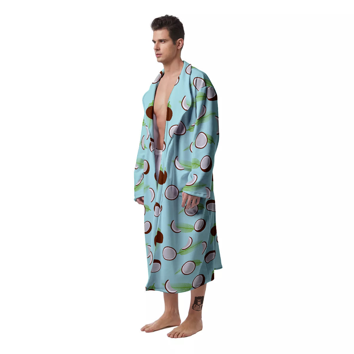 Blue Coconut Print Pattern Men's Robe-grizzshop