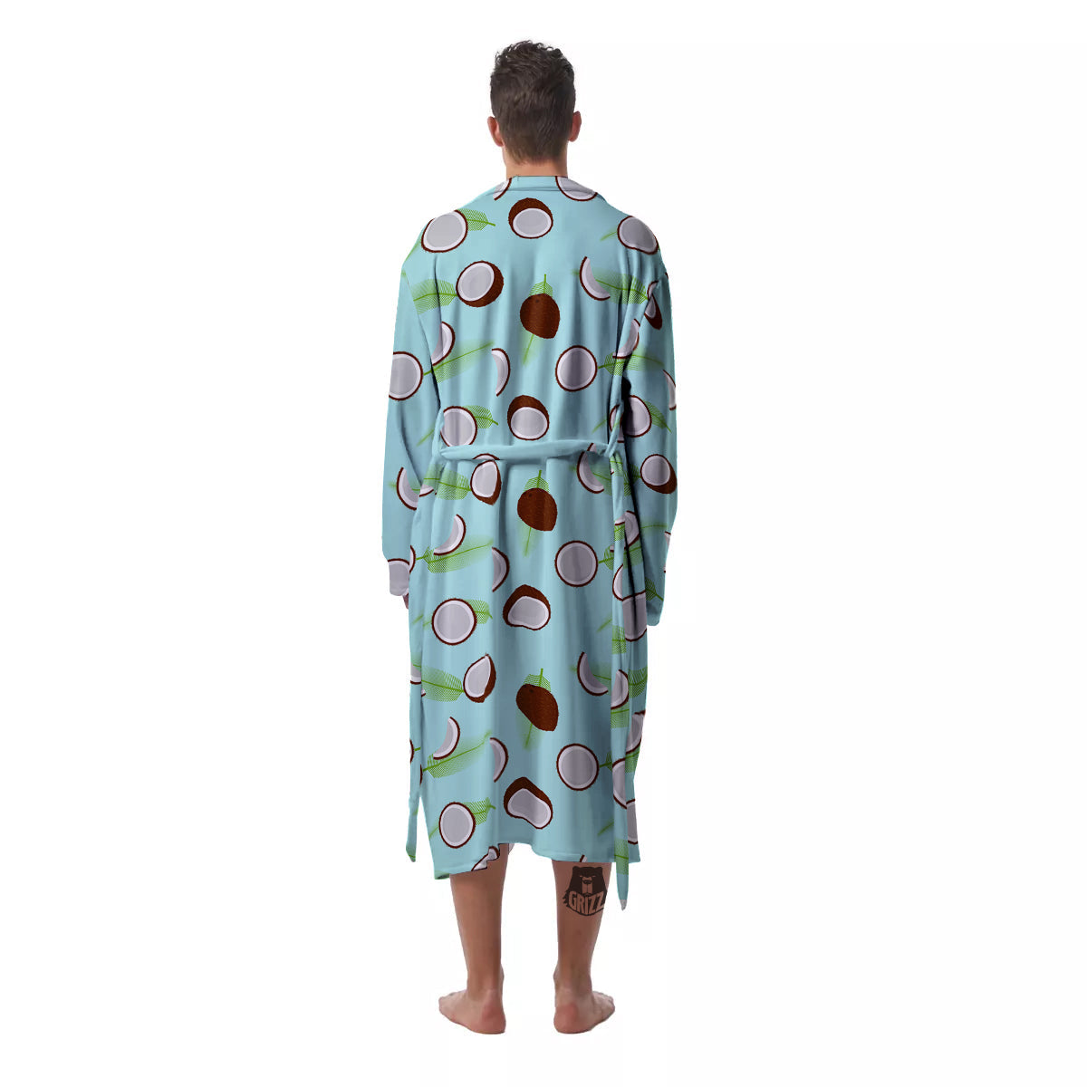 Blue Coconut Print Pattern Men's Robe-grizzshop