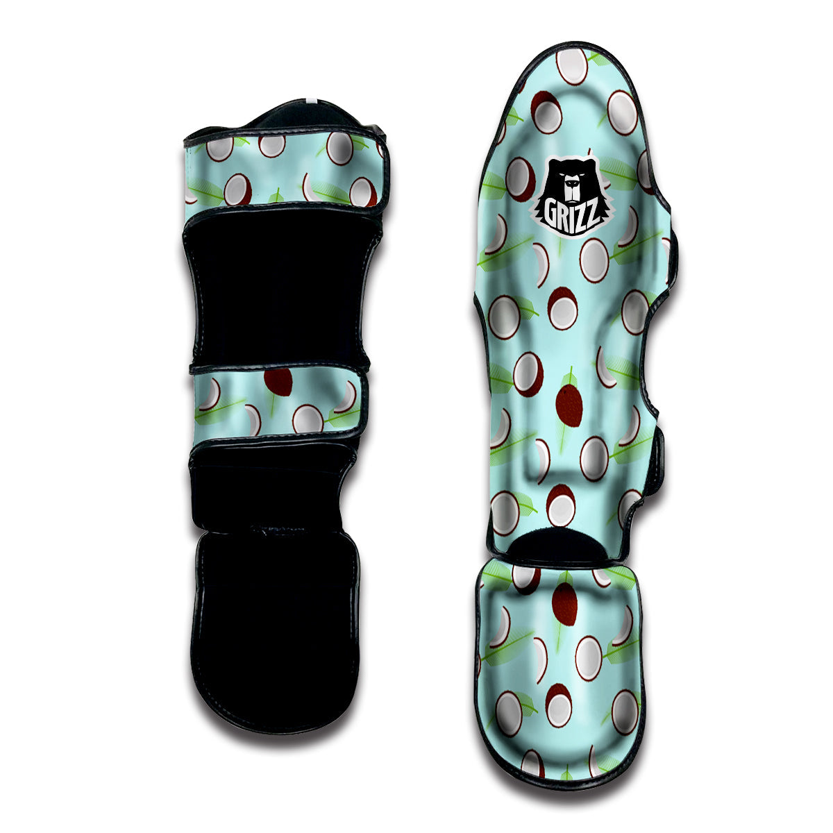Blue Coconut Print Pattern Muay Thai Shin Guards-grizzshop