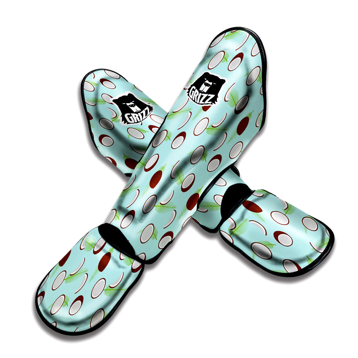 Blue Coconut Print Pattern Muay Thai Shin Guards-grizzshop
