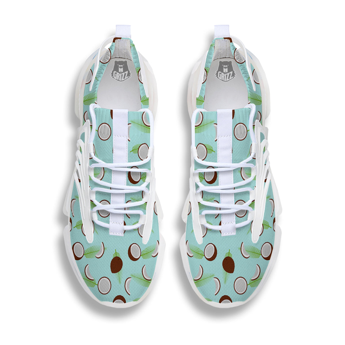 Blue Coconut Print Pattern White Gym Shoes-grizzshop