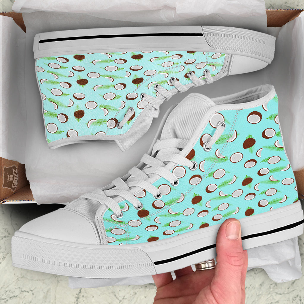 Blue Coconut Print Pattern White High Top Shoes-grizzshop