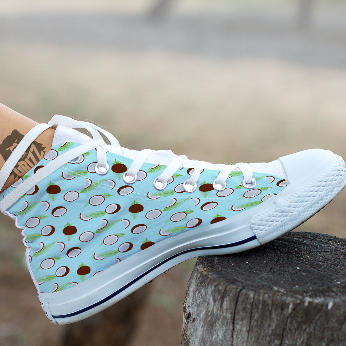 Blue Coconut Print Pattern White High Top Shoes-grizzshop