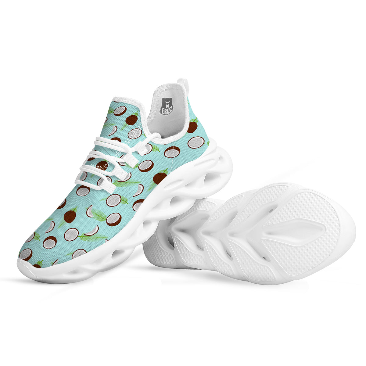 Blue Coconut Print Pattern White Running Shoes-grizzshop