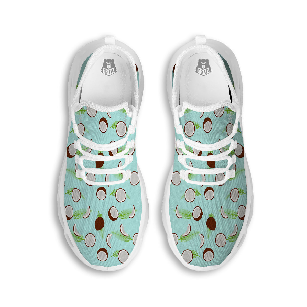 Blue Coconut Print Pattern White Running Shoes-grizzshop