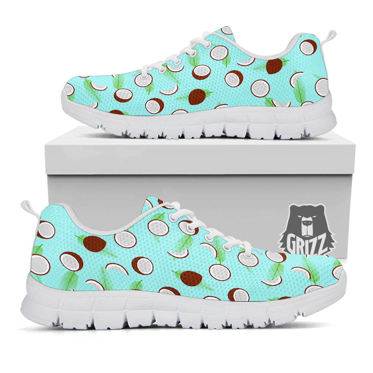 Blue Coconut Print Pattern White Sneaker-grizzshop