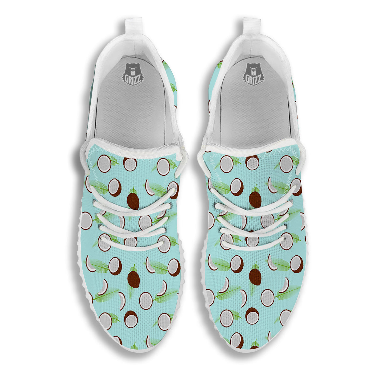 Blue Coconut Print Pattern White Walking Shoes-grizzshop