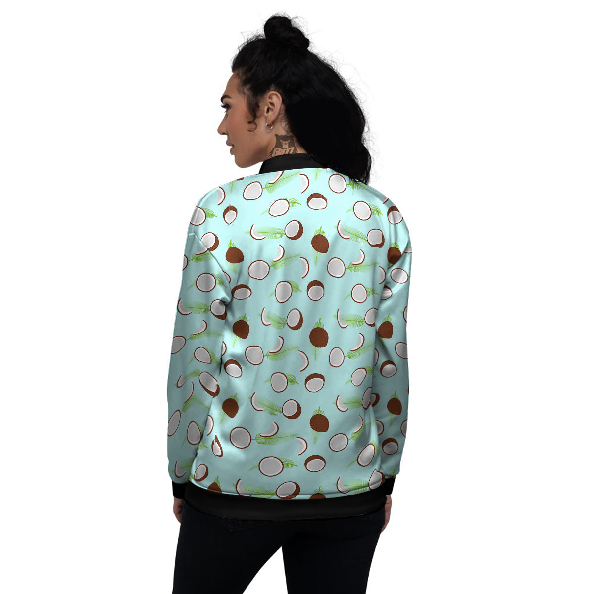 Blue Coconut Print Pattern Women's Bomber Jacket-grizzshop