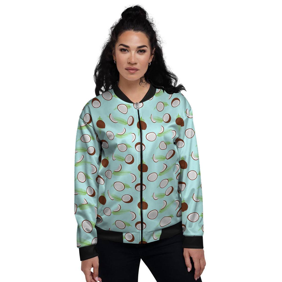 Blue Coconut Print Pattern Women's Bomber Jacket-grizzshop