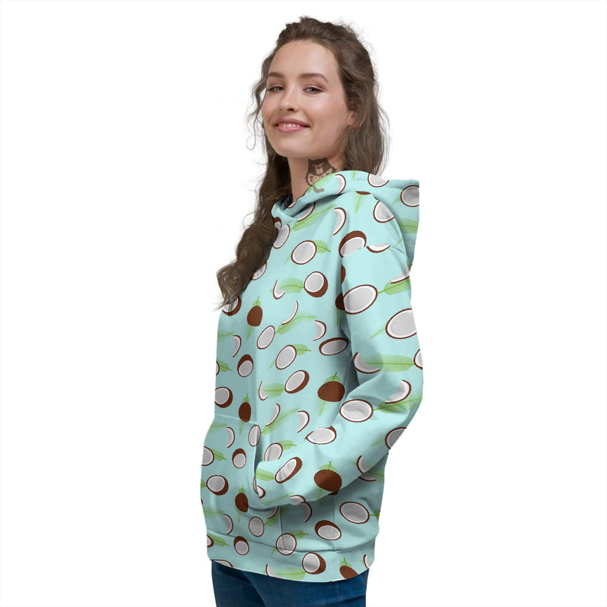 Blue Coconut Print Pattern Women's Hoodie-grizzshop