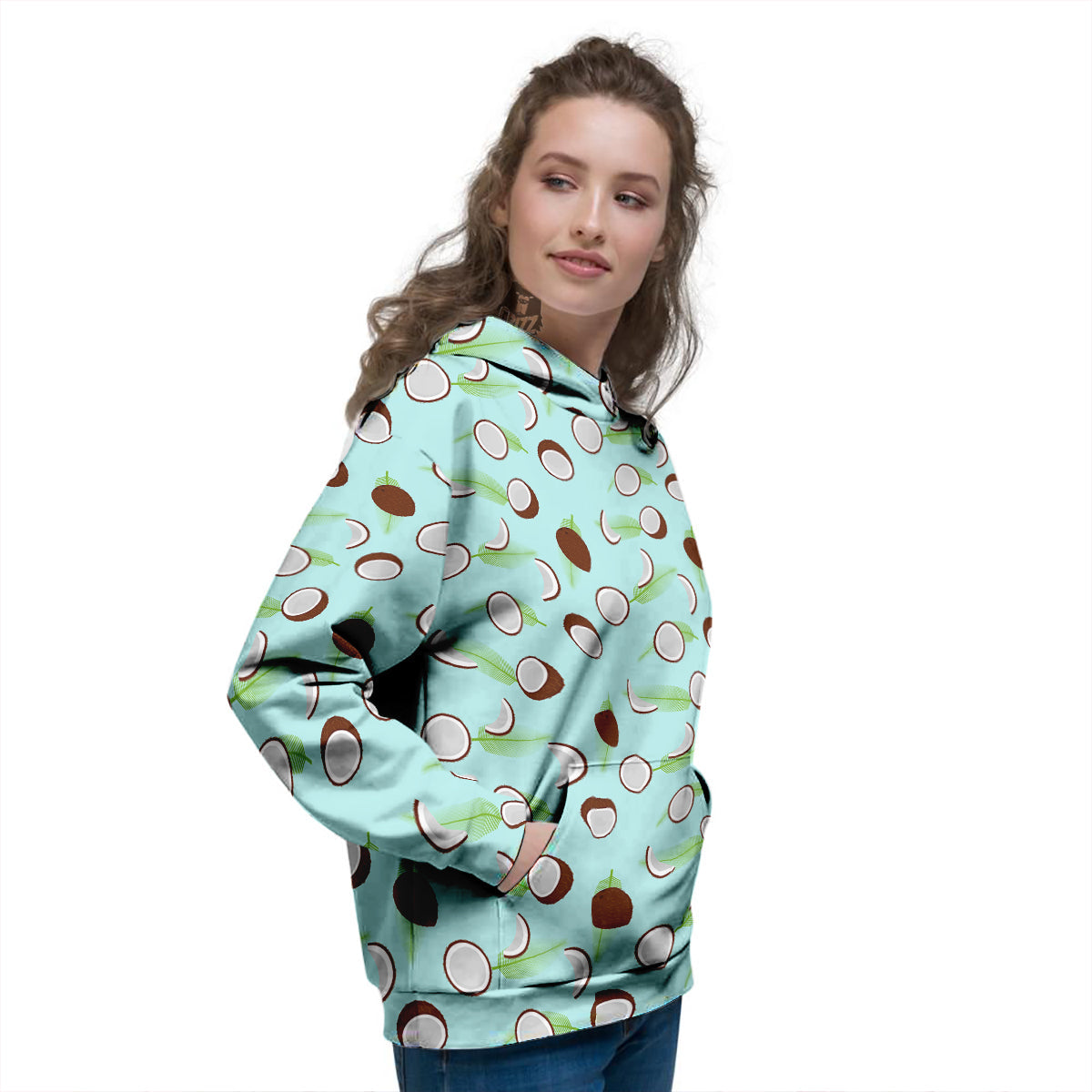 Blue Coconut Print Pattern Women's Hoodie-grizzshop