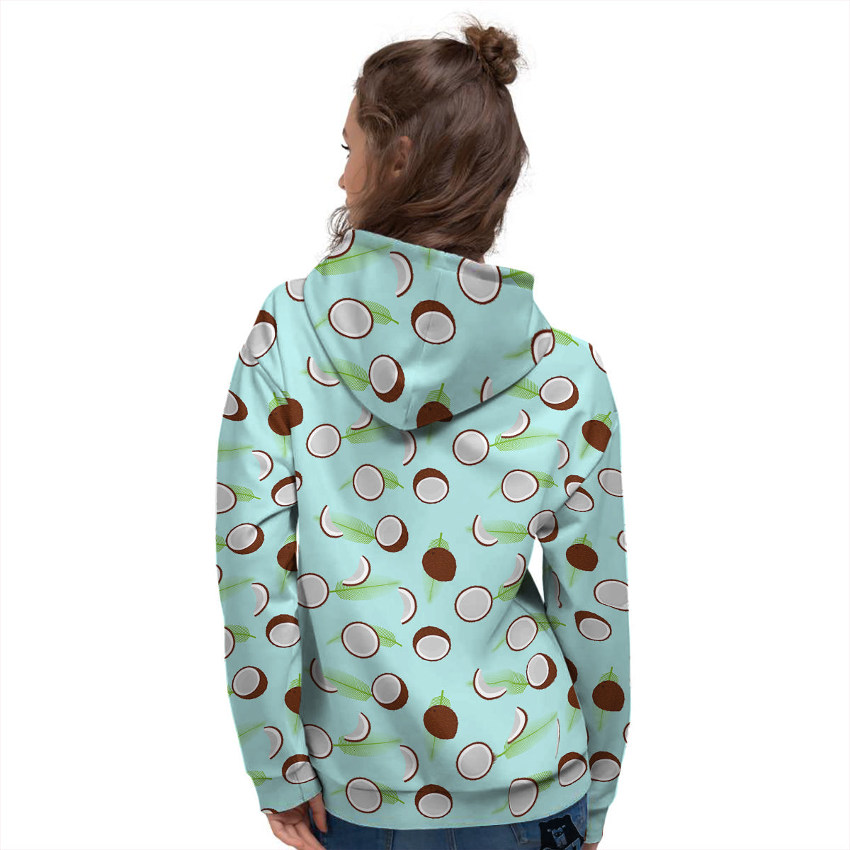 Blue Coconut Print Pattern Women's Hoodie-grizzshop