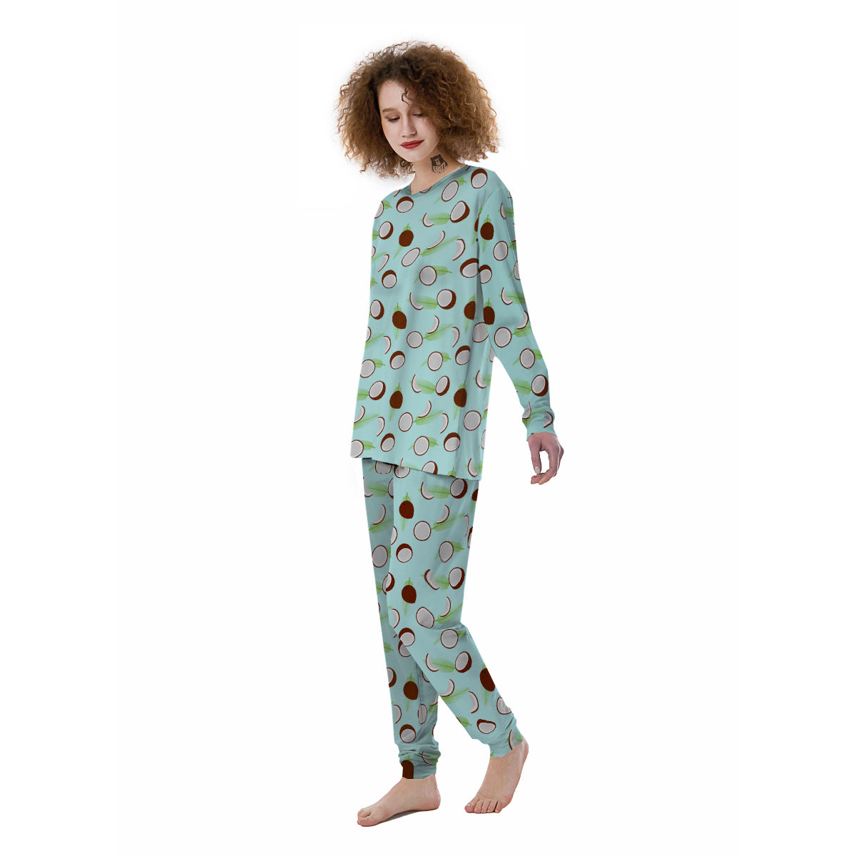 Blue Coconut Print Pattern Women's Pajamas-grizzshop