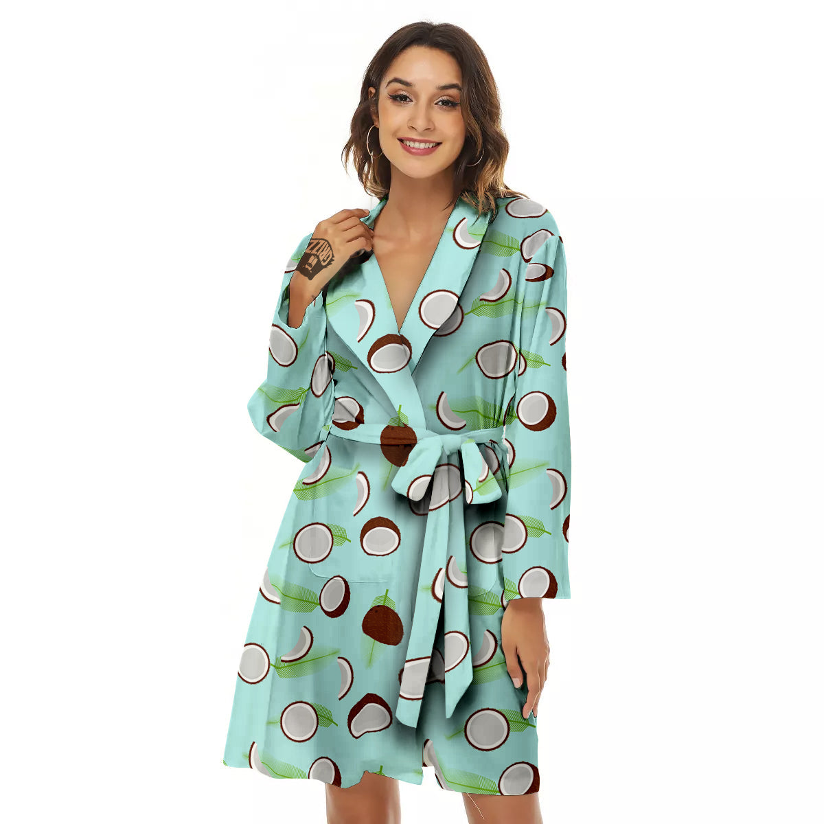 Blue Coconut Print Pattern Women's Robe-grizzshop