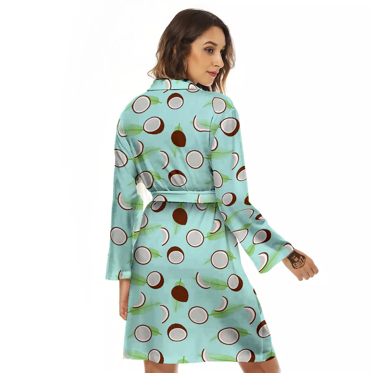 Blue Coconut Print Pattern Women's Robe-grizzshop