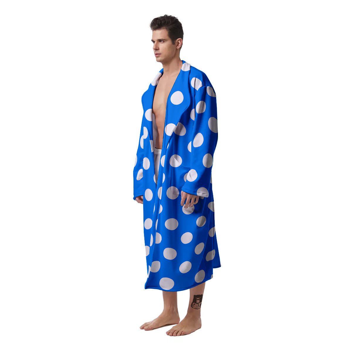 Blue Color Polka Dot Print Pattern Men's Robe-grizzshop