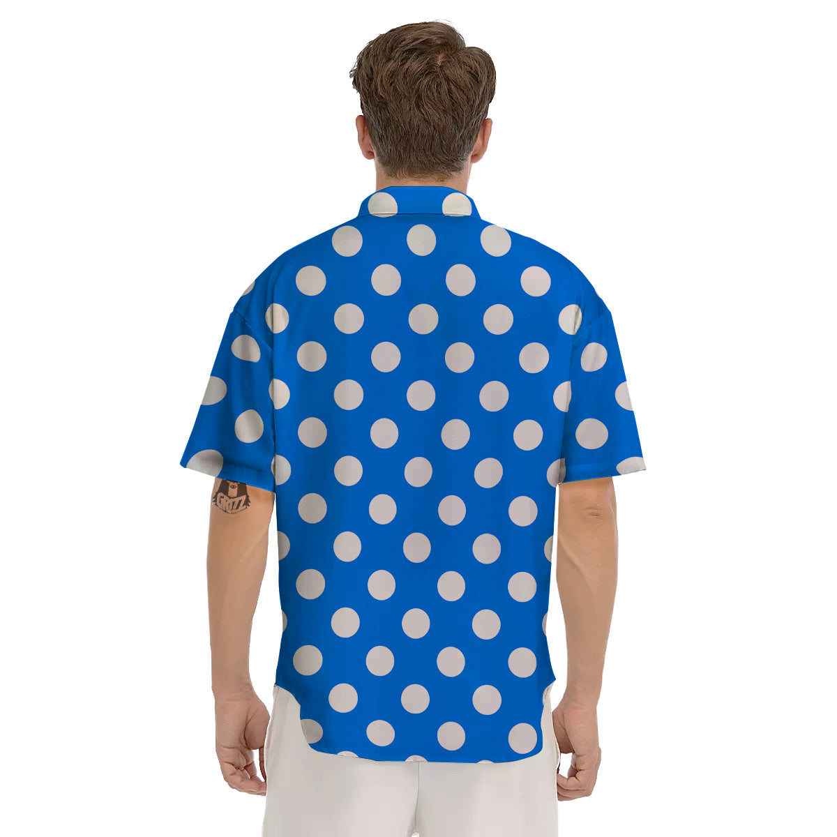Blue Color Polka Dot Print Pattern Men's Short Sleeve Shirts-grizzshop