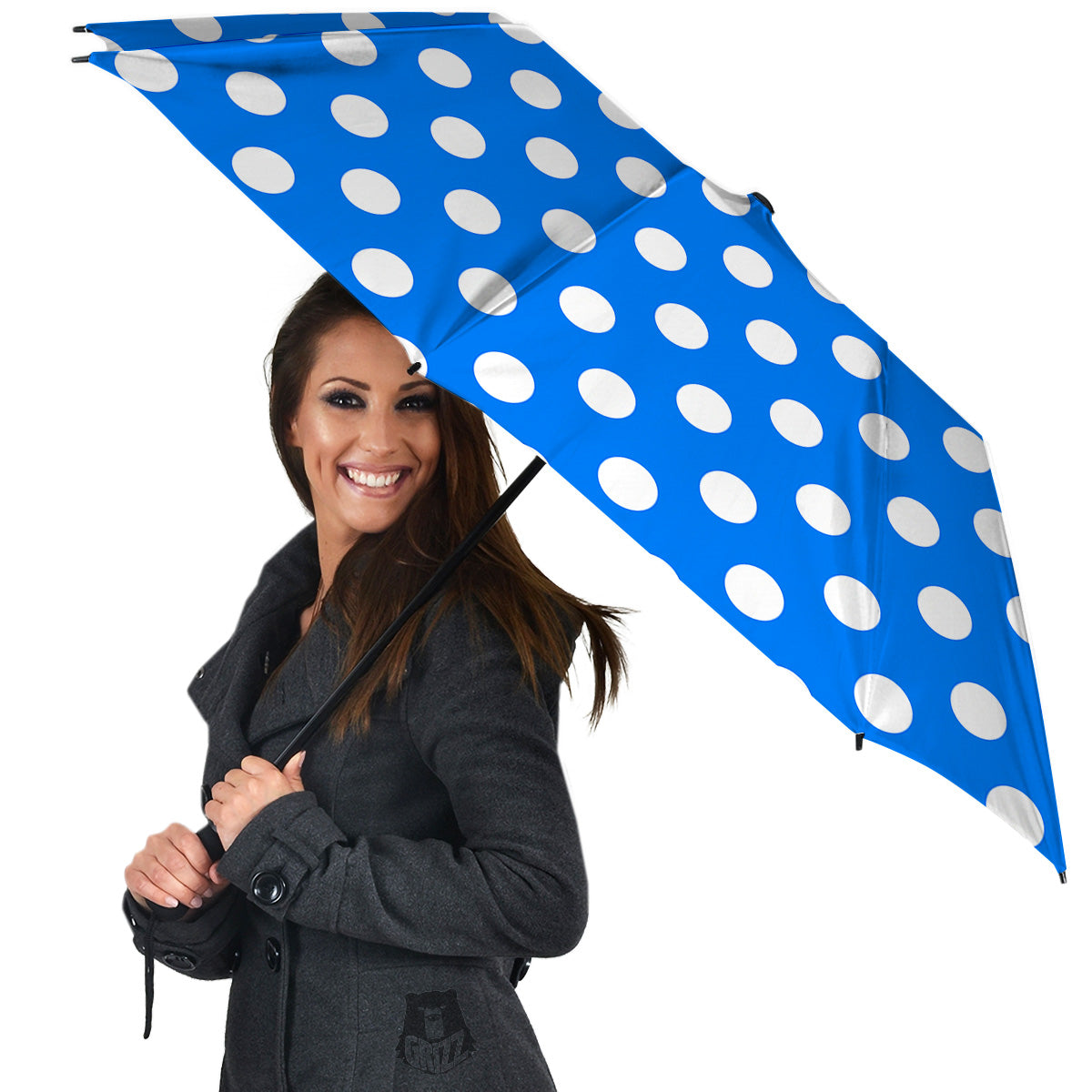 Blue Color Polka Dot Print Pattern Umbrella-grizzshop