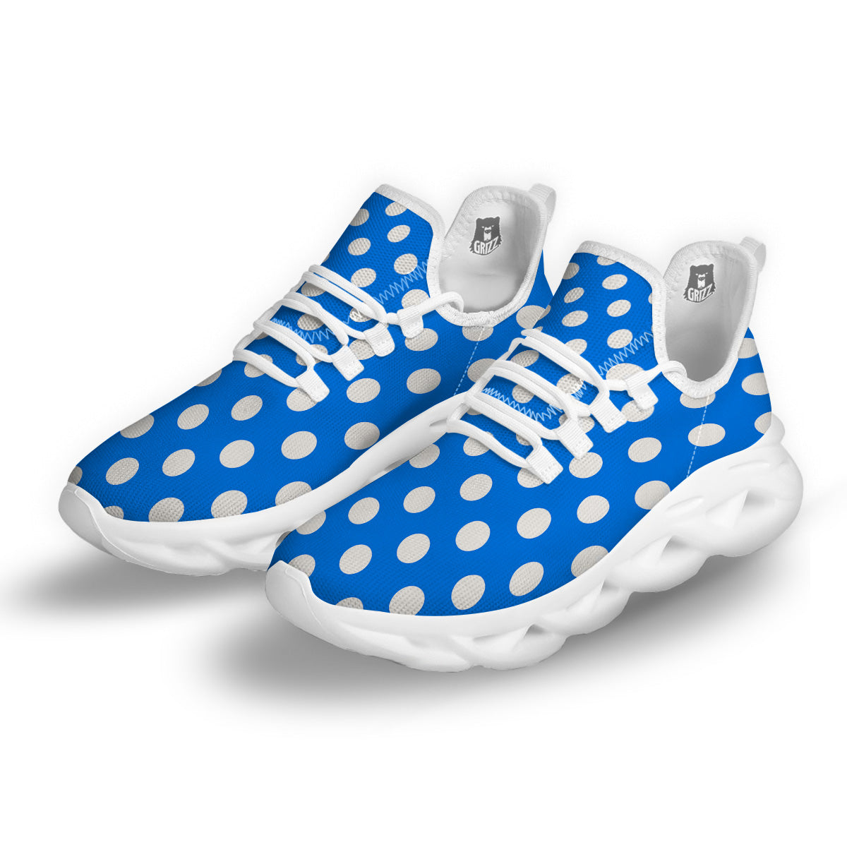 Blue Color Polka Dot Print Pattern White Running Shoes-grizzshop