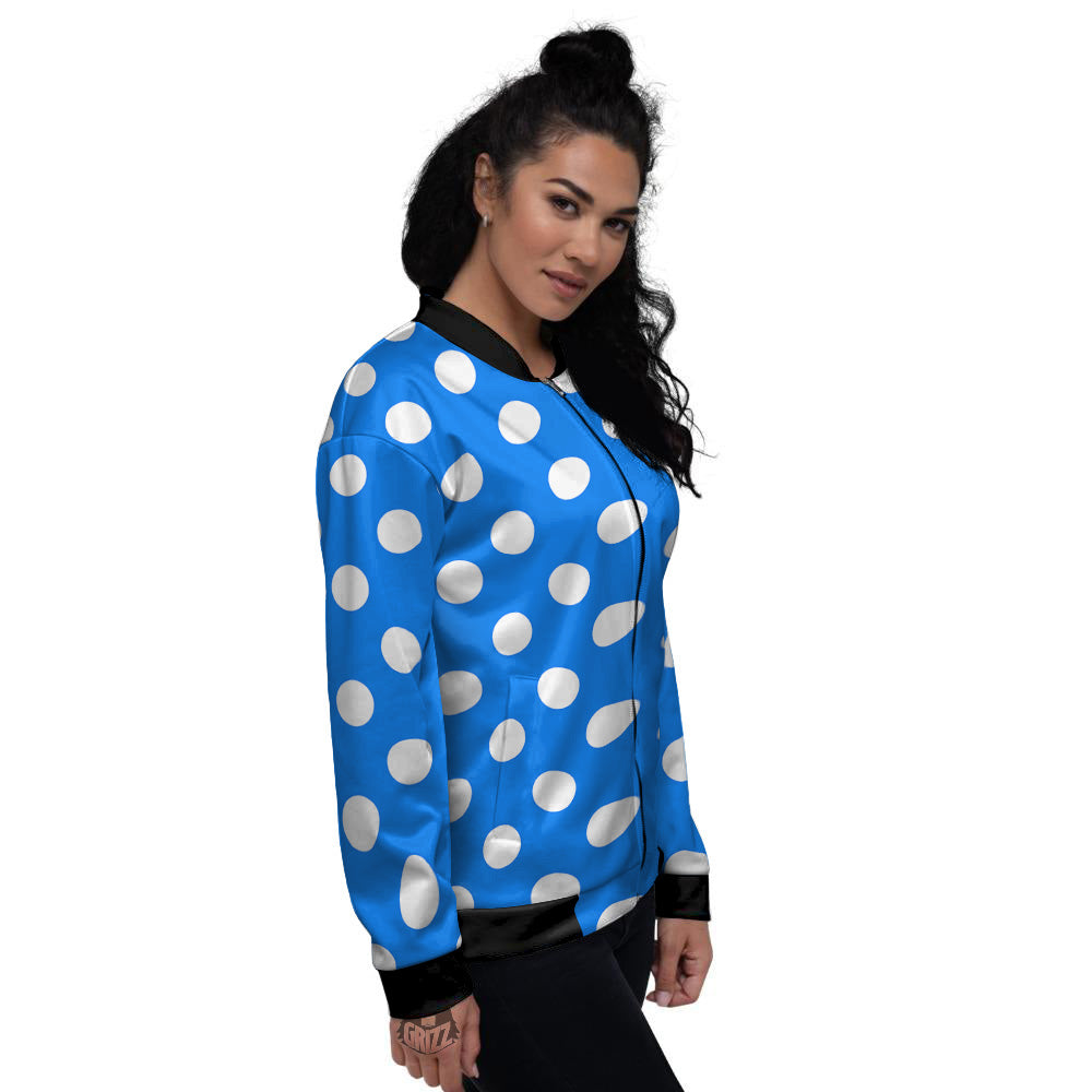 Blue Color Polka Dot Print Pattern Women's Bomber Jacket-grizzshop