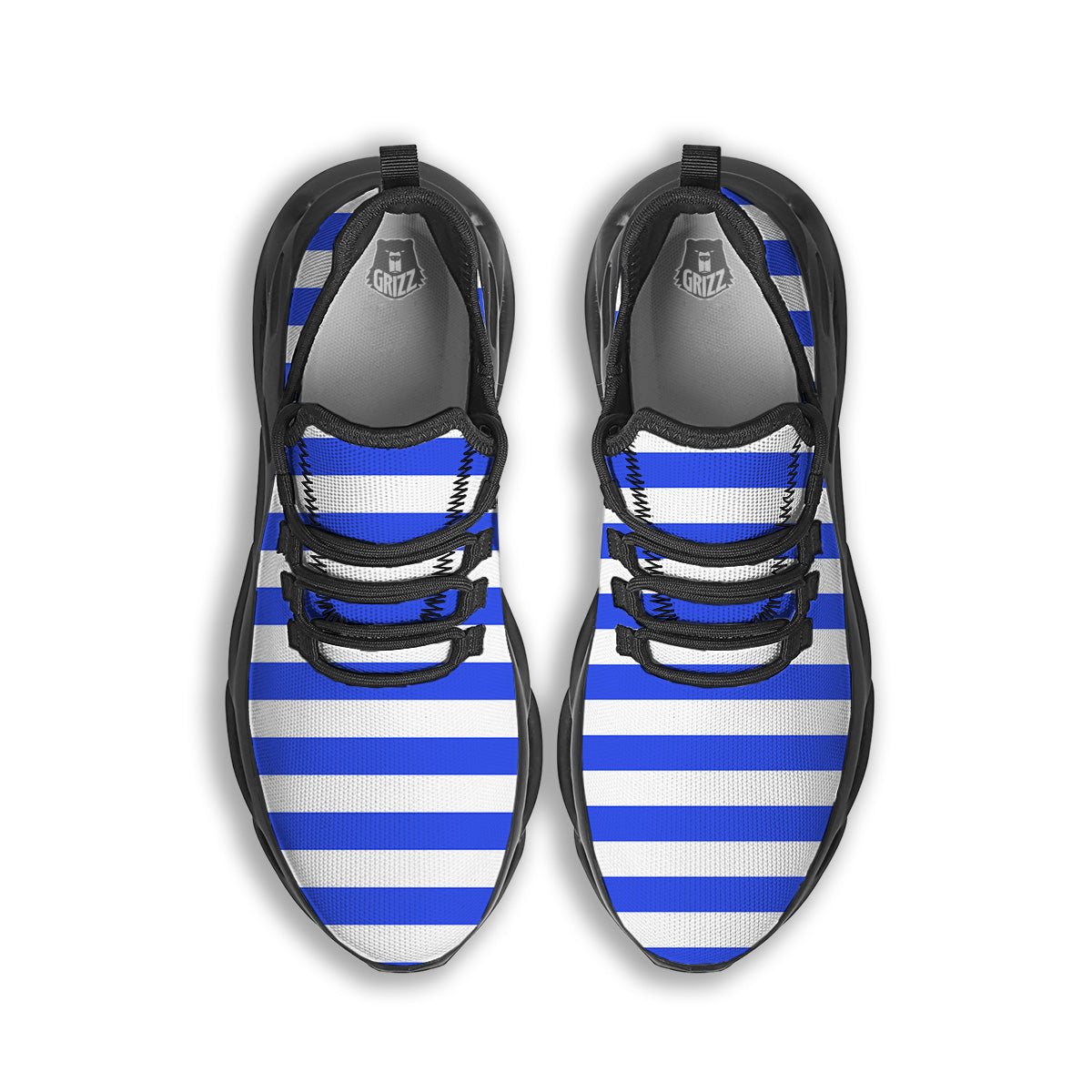 Blue Color Striped Print Black Running Shoes-grizzshop