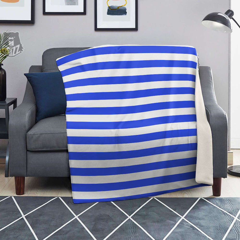 Blue Color Striped Print Blanket-grizzshop