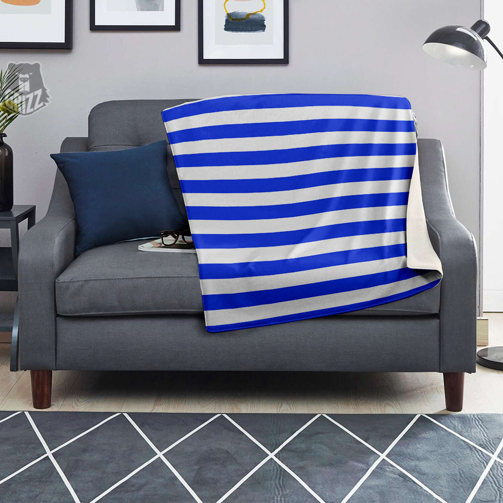 Blue Color Striped Print Blanket-grizzshop