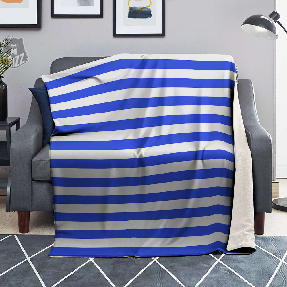 Blue Color Striped Print Blanket-grizzshop