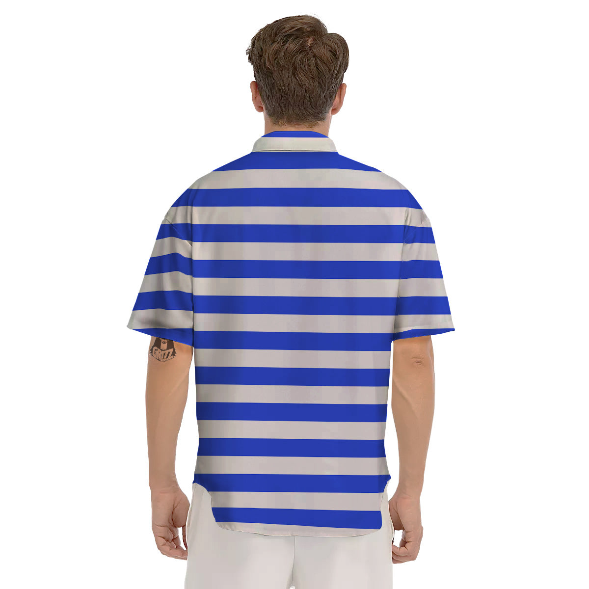 Blue Color Striped Print Men's Short Sleeve Shirts-grizzshop