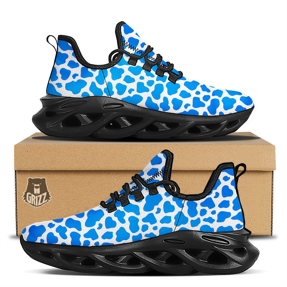 Blue Cow Print Pattern Black Running Shoes-grizzshop