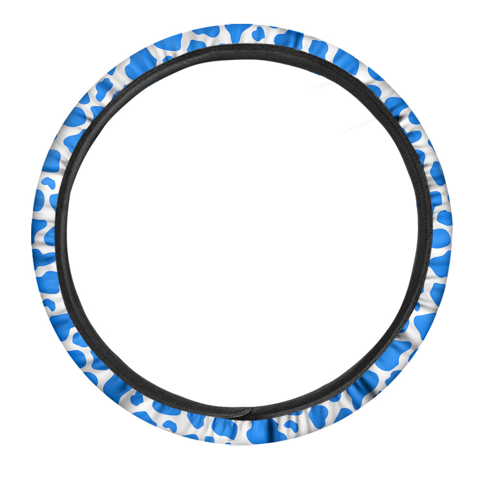 Blue Cow Print Pattern Car Steering Wheel Cover-grizzshop