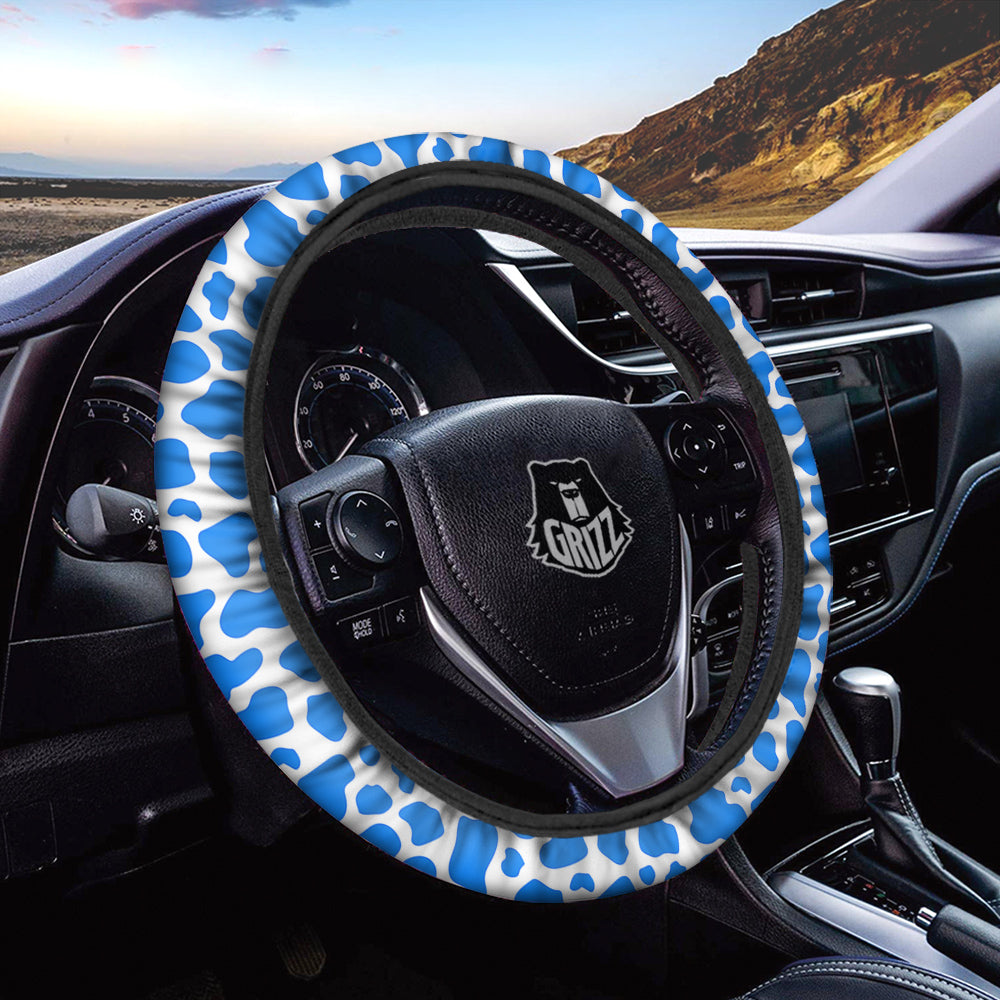Blue Cow Print Pattern Car Steering Wheel Cover-grizzshop