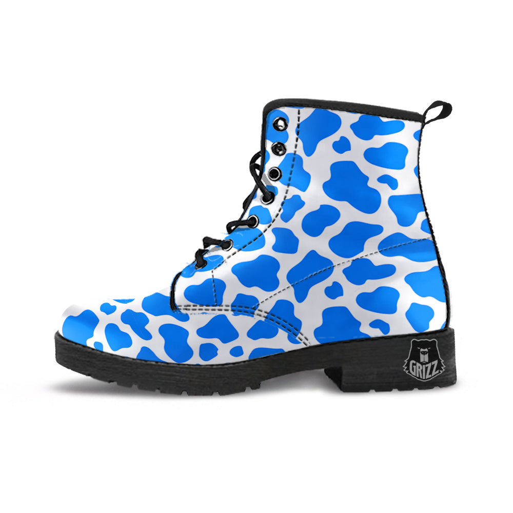 Blue Cow Print Pattern Leather Boots-grizzshop