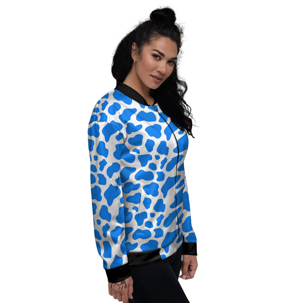 Blue Cow Print Pattern Women's Bomber Jacket-grizzshop