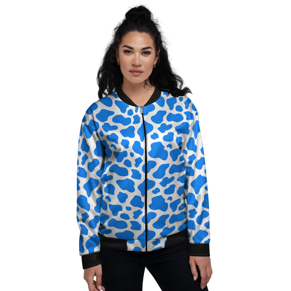 Blue Cow Print Pattern Women's Bomber Jacket-grizzshop