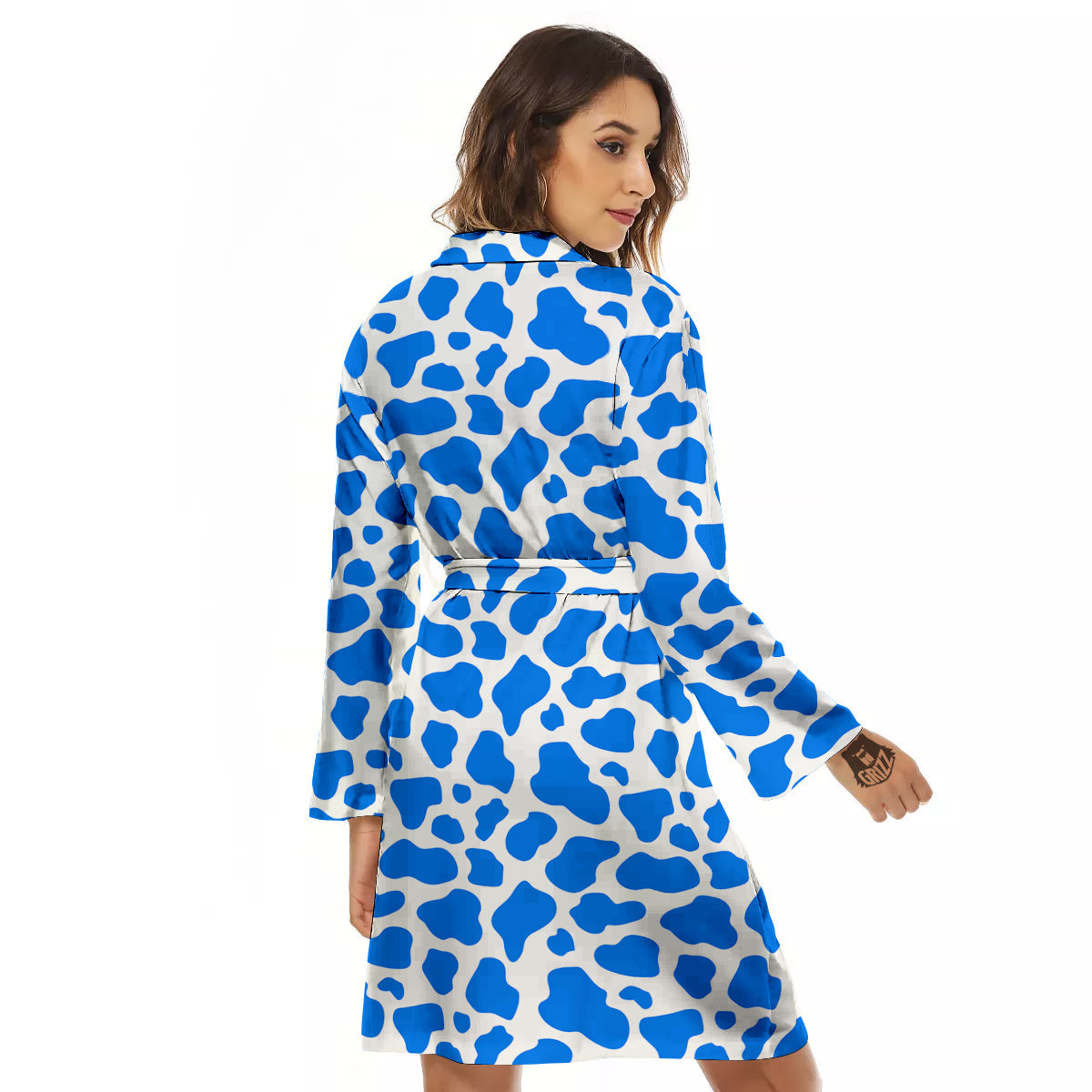 Blue Cow Print Pattern Women's Robe-grizzshop