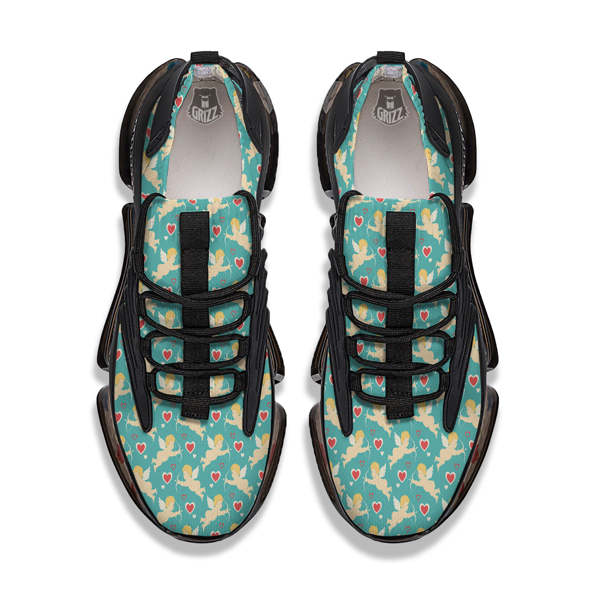 Blue Cupid And Heart Print Pattern Black Gym Shoes-grizzshop