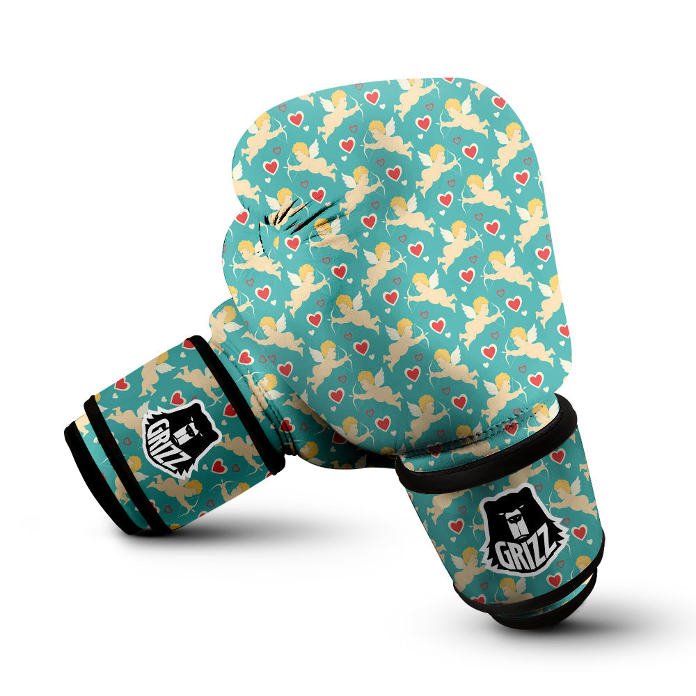 Blue Cupid And Heart Print Pattern Boxing Gloves-grizzshop