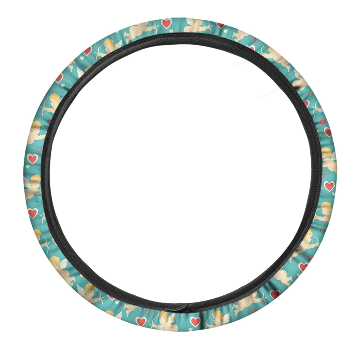 Blue Cupid And Heart Print Pattern Car Steering Wheel Cover-grizzshop