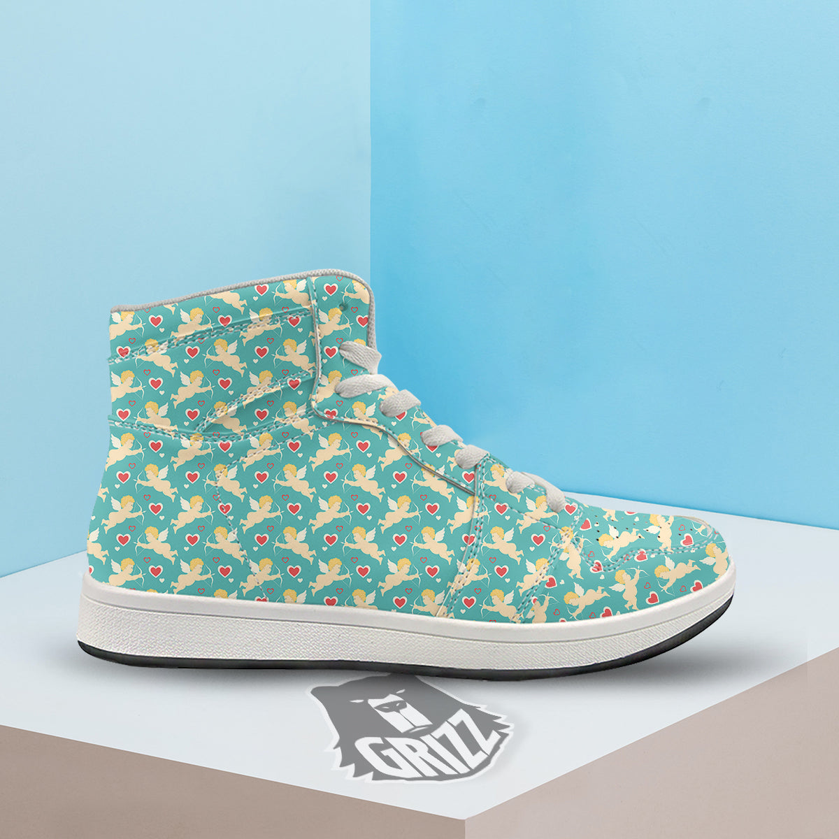 Blue Cupid And Heart Print Pattern High Top Sneakers-grizzshop