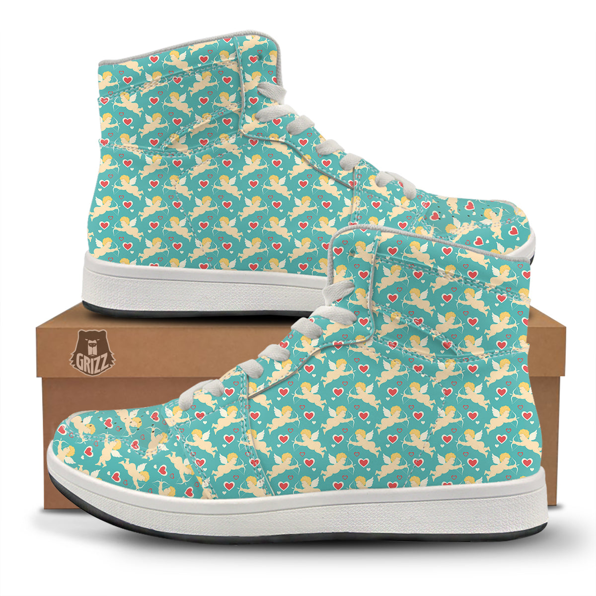 Blue Cupid And Heart Print Pattern High Top Sneakers-grizzshop