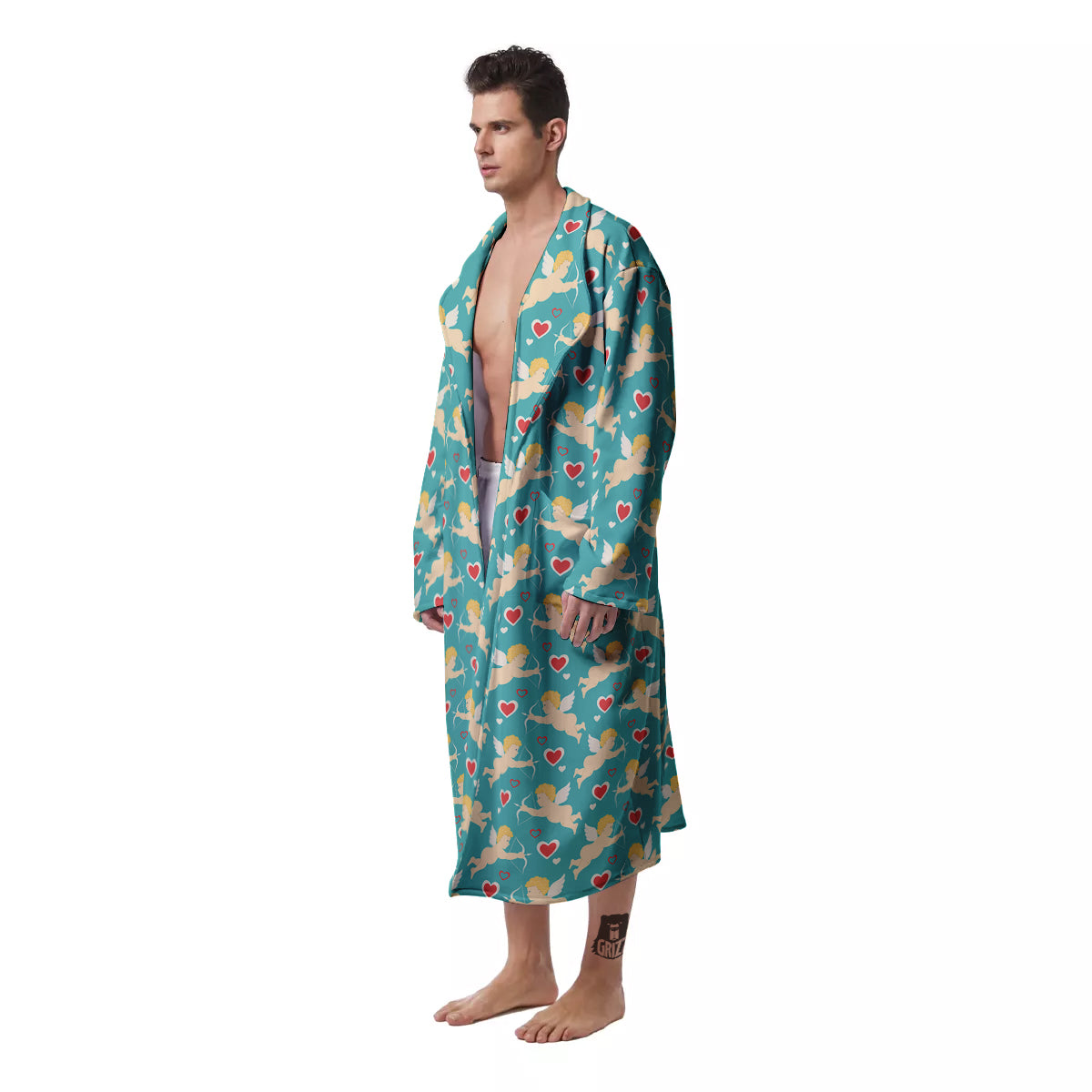 Blue Cupid And Heart Print Pattern Men's Robe-grizzshop