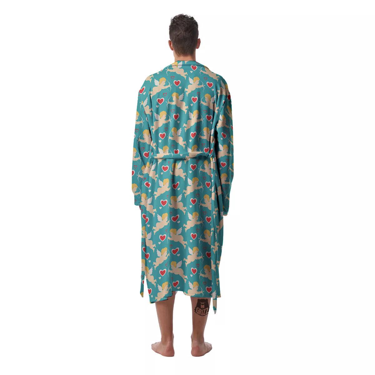 Blue Cupid And Heart Print Pattern Men's Robe-grizzshop