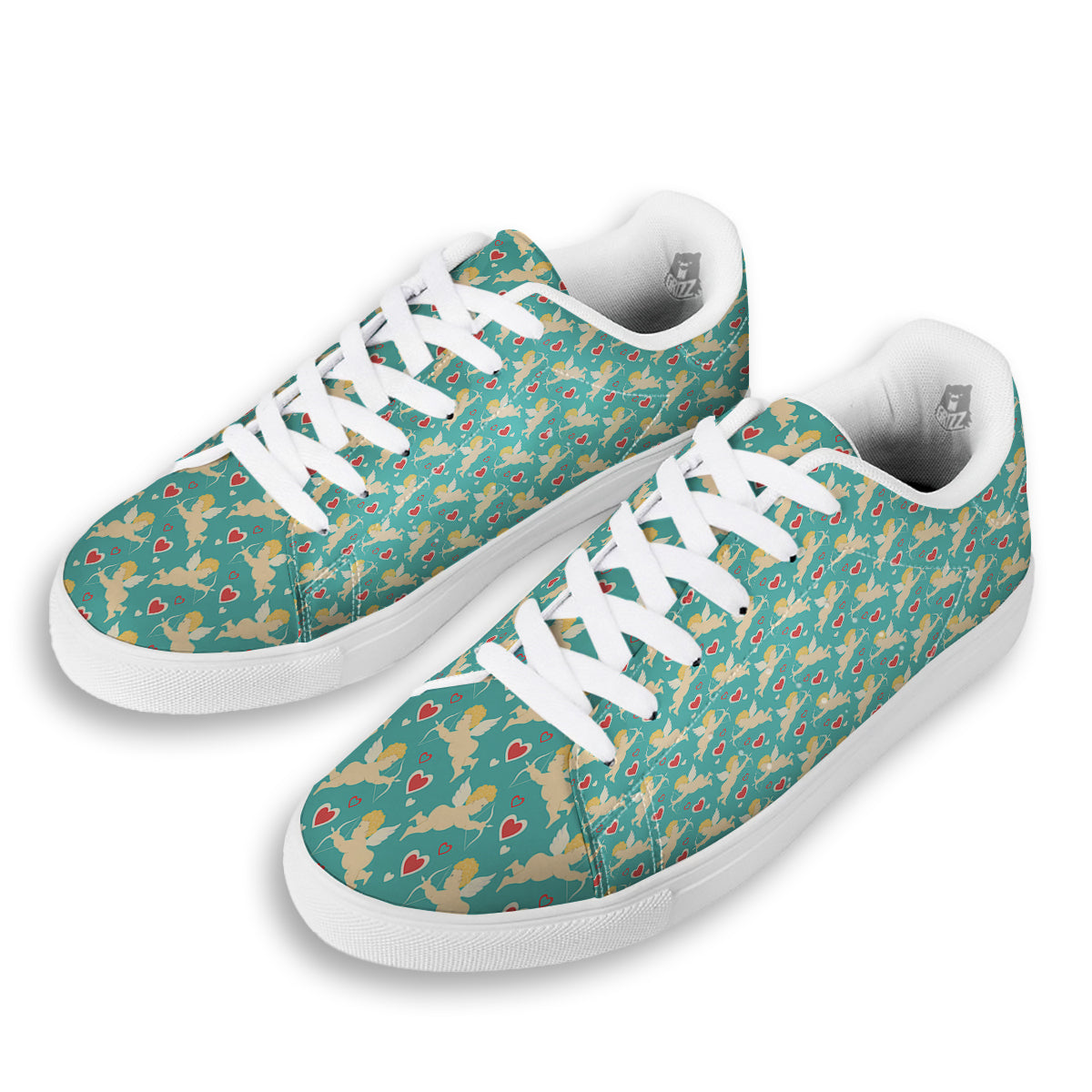 Blue Cupid And Heart Print Pattern White Low Top Sneakers-grizzshop