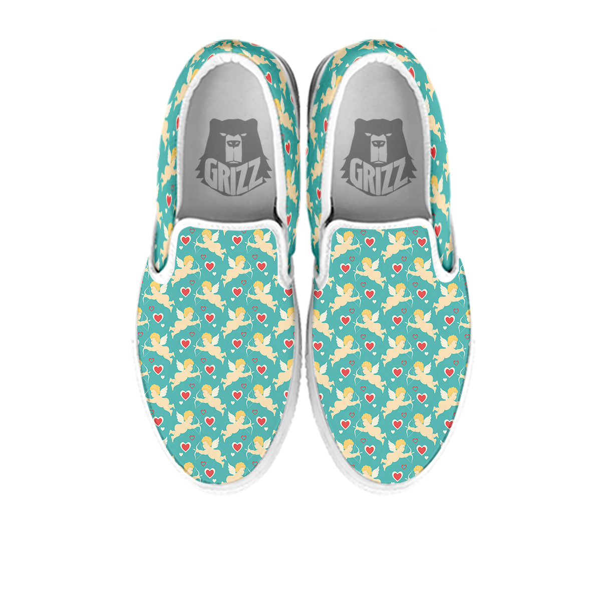 Blue Cupid And Heart Print Pattern White Slip On Shoes-grizzshop