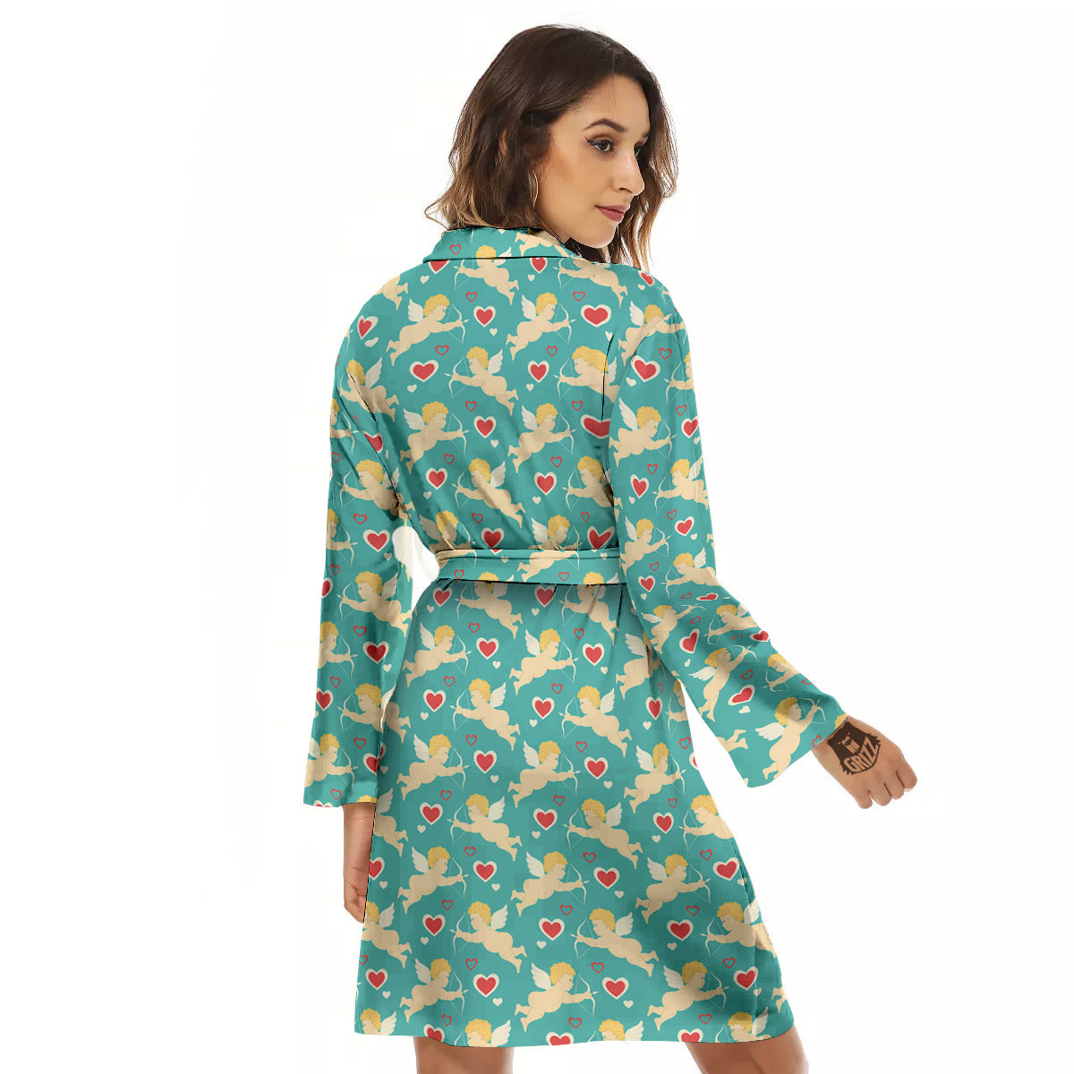 Blue Cupid And Heart Print Pattern Women's Robe-grizzshop