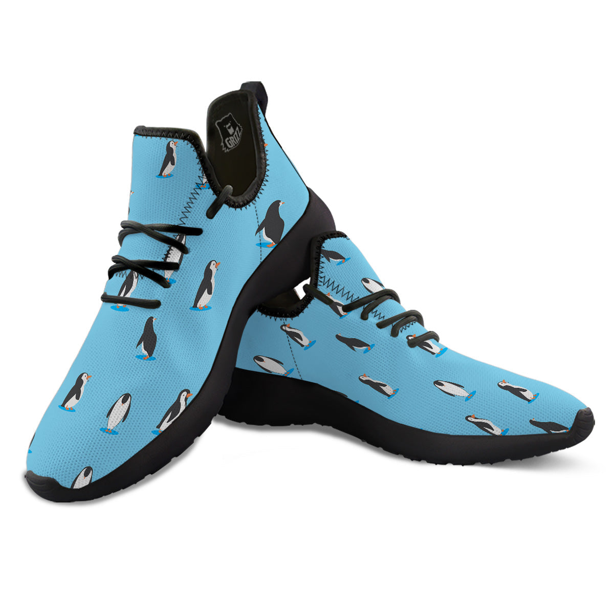 Blue Cute Penguin Print Pattern Black Athletic Shoes-grizzshop