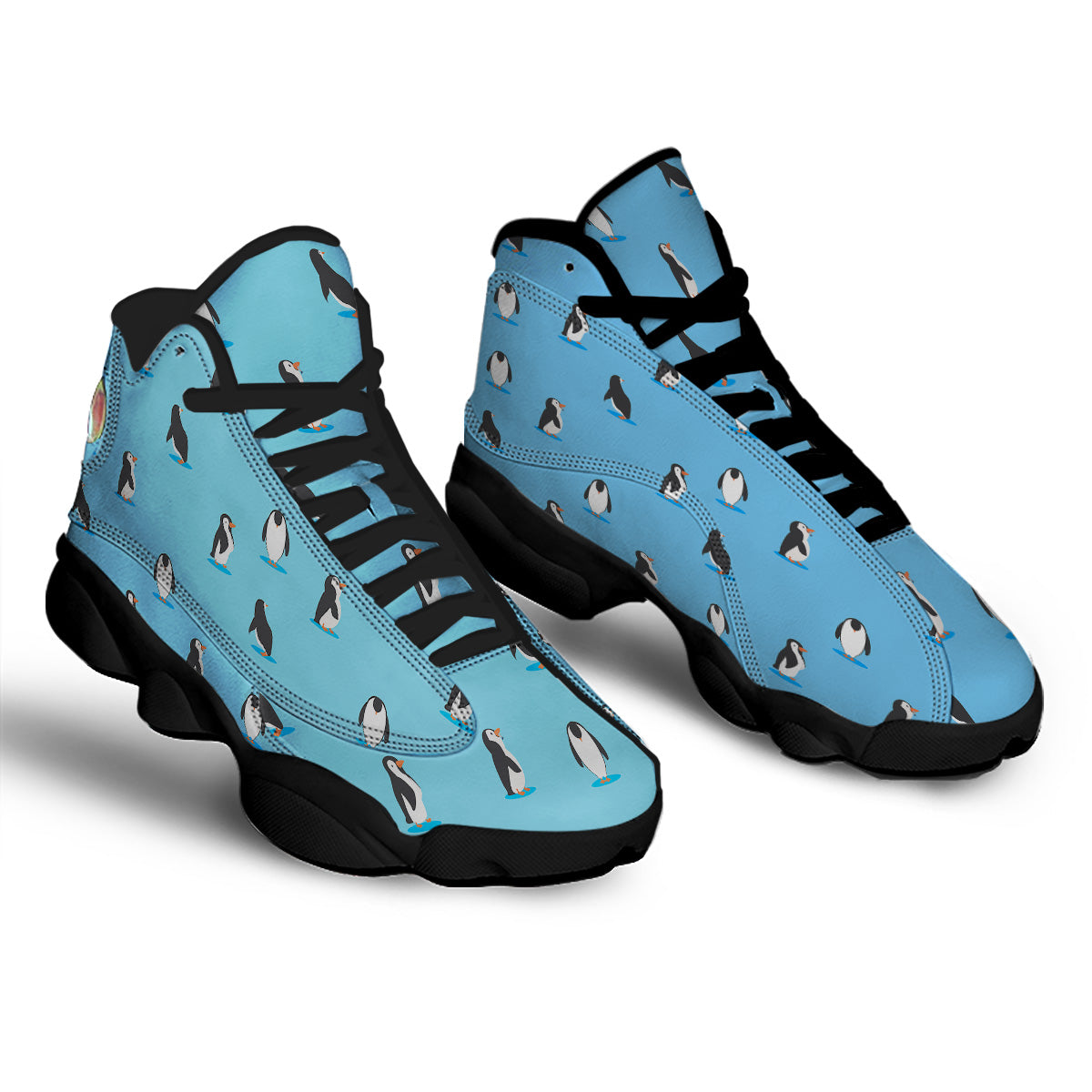 Blue Cute Penguin Print Pattern Black Basketball Shoes-grizzshop