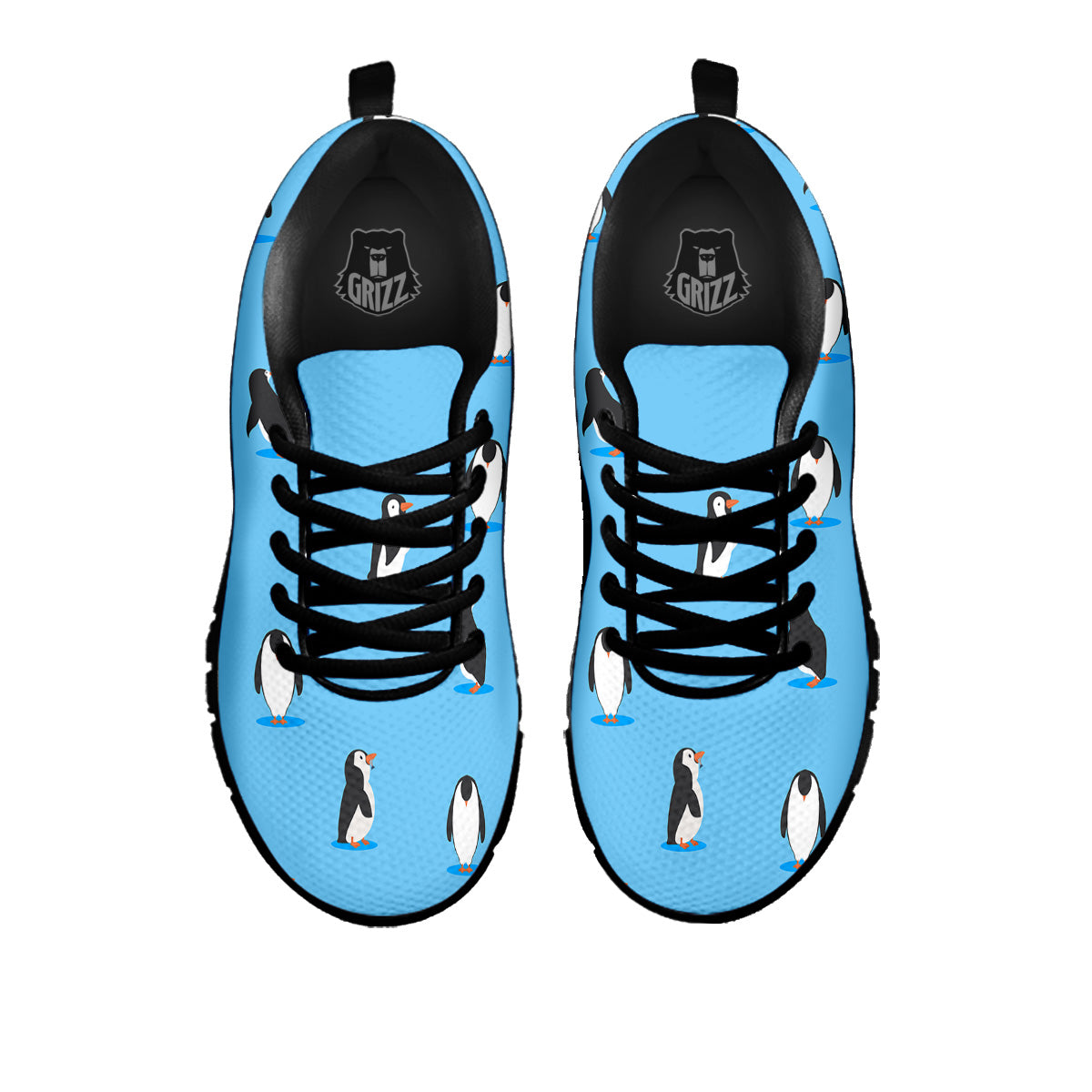 Blue Cute Penguin Print Pattern Black Sneaker-grizzshop